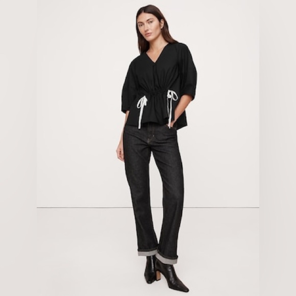 BANANA REPUBLIC COTTON POPLIN CINCH-WAIST TOP - Picture 4 of 6
